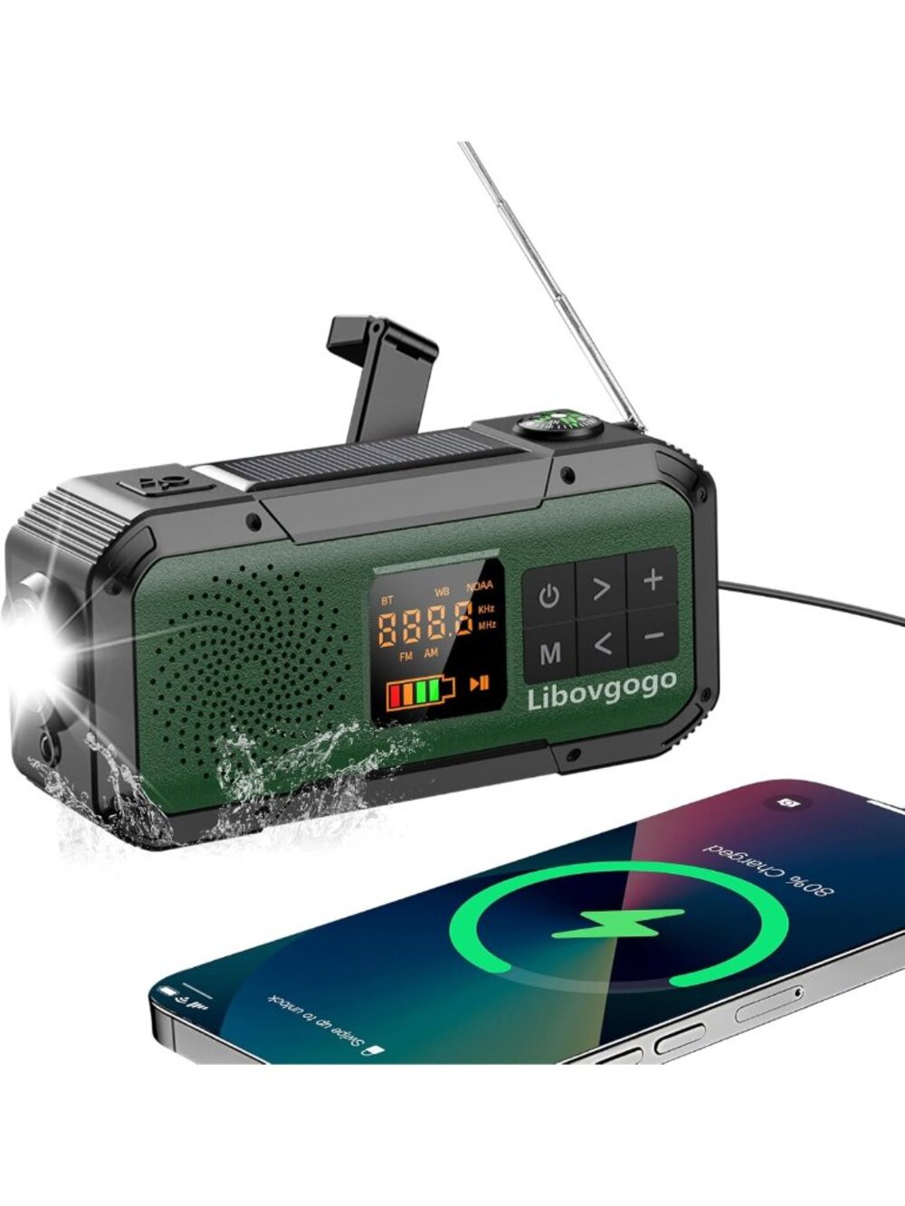 Waterproof Emergency Radio & Bluetooth Speaker, Portable AM/FM with Charger